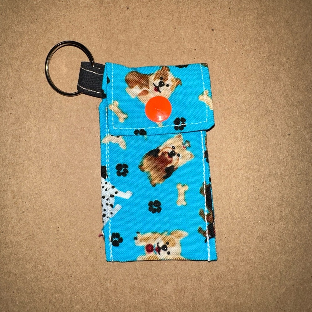 Handmade lip balm holder keychain- dog print